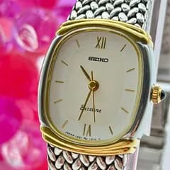 【稼働】セイコー SEIKO エクセリーヌ 1221-5890 腕時計 レディース ヴィンテージ コンビ クォーツ ブレスウォッチ メッシュベルト シルバー ゴールドカラー