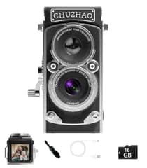 【新品】CHUZHAO ヴィンテージミニデジタルカメラ、ポータブルTLRスタイルのレトロでコンパクトな小型ポケットサイズ1080P ビデオカメラ、12MPオートフォーカス機能搭載で、初心者、ティーンエイジャー、大人向け、16GBカード、ネック 36b54fef