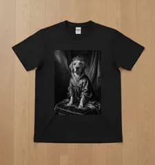ゴールデンレトリバー半袖Tシャツ ルネサンス風モノクロ ブラック 男女兼用