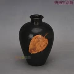 宋吉州窯黒釉葉子紋梅瓶  景徳鎮 陶磁器 装飾品 現代工芸品 美術品 置物zw519zw519