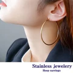 【幅2mm 色：ゴールド 1ペア】[Adelina Style] サージカルステンレス フープピアス 大きめ 人気 リングピアス レディースピアス 金属アレルギー対応 プレゼント 両耳用 イヤリング