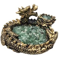 UTST 龍の置物 玄関 風水 パワーストーン 浄化 さざれ石 ゴールドルチルクォーツ グリーンアベンチュリン 龍 置物 風水 (ブロンズ金龍＋緑アベンチュリン) [ブロンズ金龍＋緑アベンチュリン]