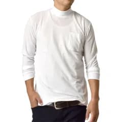 長袖Tシャツ 《ホワイト》 新品 未使用 ロンT 鹿の子 ハイネック モックネック【C6R】【メール便2】 ファッション メンズ トップス 