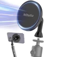 スマホホルダー 三脚 MagSafe用 マグネット三脚ホルダー スマホスタンド 片手操作 超強磁力 360度回転 1/4インチネジ穴 三脚/自撮り棒に適用 マグネットリング2枚付き