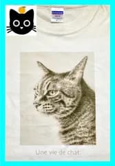 地域猫チャリティTシャツ　白（キジトラ猫の横顔）　半袖Sサイズ