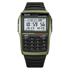 SKMEI calculator ミリタリーグリーン カーキ カリキュレーター デジタルウォッチ 腕時計 計算機 電卓 通貨換算 databank DATABANK データバンク ユニセックス メンズ レディース レトロ 時計 おしゃれ 復刻デザイン