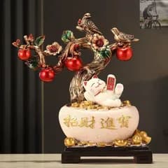 【新品未使用】金のなる木 ネコ 猫 招財樹 富 繁栄 オブジェ 置物 インテリア 玄関 リビング 風水 縁起物 贈り物 プレゼント 樹脂素材 高級感 運 開運 商売繁盛 黄金