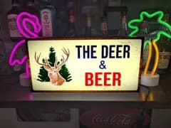 【Lサイズ】THE DEER&BEER アウトドア カントリー キャンプ ハンティング カフェ バー ビール 店舗 屋台 キッチンカー パーティー イベント テーブル カウンター サイン ランプ 照明 看板 置物 雑貨 ライトBOX 電飾看板 電光看板