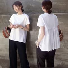 tシャツ ブラウス 即購入OK レディース 春 夏 秋 半袖 クルーネック 無地 ゆったり トップス カットソー uvカット プルオーバー バックフレア フリル ギャザー ゆったり おしゃれ カジュアル シンプル コットン xzzongsi27