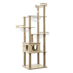 【★人気商品★】Yilucess 猫タワー キャット用タワー 据え置き型 【2024最新改良】 高さ185cm 爪とぎポール 猫 宇宙船ハンモック ねこハウス 滑り止めマート付き 多頭飼い 木製 運動不足解消 安定性高い お手入れ簡単 丸角設計 おしゃれ