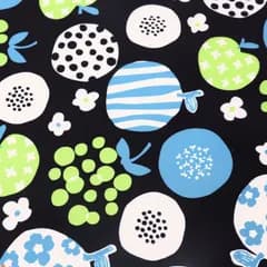 1m 撥水加工 ナイロンオックス 北欧風 リンゴ フルーツ 抽象 サークル 水玉 はぎれ ファブリック ブラック