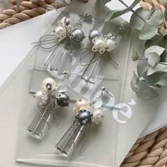 silver×コットンパール×プレートクリアタッセル×ピアス orイヤリング