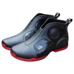 ☆ ブラック×レッド ☆ 43（26.5cm） ☆ 一体成型レインシューズ 完全防水 レインシューズ ショート 防水 防水シューズ 作業靴 ゴム靴 雨靴 軽量 軽い 一体成型 防滑 すべり止め 滑り止め レイングッズ カジュアル メンズ レディース