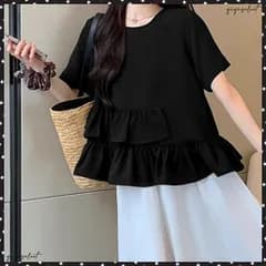 アシンメトリーフリルtシャツ 異素材夏服 レディース 大人可愛いカットソー 体型カバー フリルギャザートップス 着やせペプラムブラウス おしゃれ裾フレアカットソー 韓国風ゆるトップス 半袖大人夏服涼しげ ゆったりシルエット