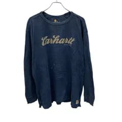 carhartt 長袖 プリントTシャツ XL ネイビー プルオーバー サーマル ビックロゴ ストリート カーハート 古着卸 アメリカ仕入 a705-5555
