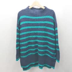 ◇ ⊇ SHIPS シップス ボーダー柄 ミドルゲージ 長袖 ニット サイズM ネイビー グリーン レディース E  【1503310010862】