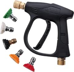 GOLD DEER 旋回式短尺高圧洗浄ガン 4350PSI 短圧ウォッシャーガン 高圧洗浄機 M22-14 オネジ 高圧洗浄ノズル 短い高圧洗浄機ガン 小型 電源不要 ショート高圧洗浄機ガン 多機能給水 1/45(Multi)