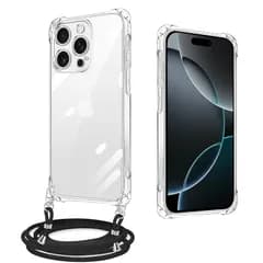 iPhone 16 Pro ケース クリア ネック ショルダー ス iPhone16Pro カバートラップ付き アイフォン16 Pro カバー 耐衝撃 全面保護 縄掛けケース 薄型 軽量 TPUスマホ シリコン 紐付き 斜めがけ 取り外し可能 落下防止 紛 0