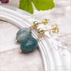 【心身の安定】天然石モスアゲート7〜8mm 18kgp　スタッドピアス　イヤリング変更可能