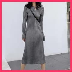 ★スタッフおすすめ★キーネックリブニットワンピース 10269  リブ地のフィット感が女性らしいシルエットを描くニットワンピー 上品　おすすめ おしゃれ　★売れ筋★　人気 高見え　高級感