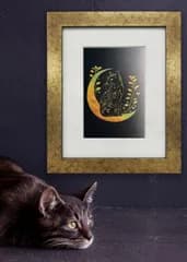 Japanese Luster 箔01【インチ額】／猫　ねこ　特殊印刷　特殊紙　額装付き　グラフィックアート　インテリア