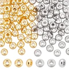 UNICRAFTALE 約100個 2色 4mm 円形 ロンデルビーズ 平型 ステンレス ビーズ フラットラウンドビーズ スペーサービーズ 金属ビーズ メタルビーズ ビーズチャームパーツ ブレスレットネックレス用 アクセサリーパーツ ジュエリー作り クラフト用