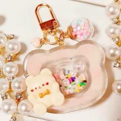 もふもふくまちゃんシェイカー◆ピンク シャカシャカキーホルダー チャーム レジン シェイカーキーホルダー ハンドメイド ダブルハートシェイカー ハートシェイカー 熊 テディベア ぬいぐるみ アニマル ゆめかわいい しぇりるのシェイカー