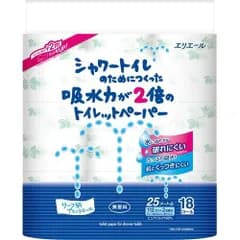 【新品・2営業日で発送】大王製紙 シャワートイレのための吸水力が2倍 トイレットペーパーダブル25m×18ロール(単品）