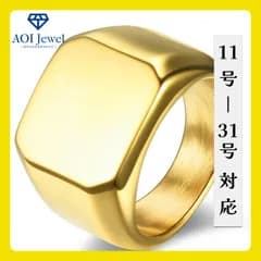 【送料無料！】指輪 メンズ リング 印台 ステンレス シンプル 幅広 ファッション アクセサリー ゴールド [M006]
