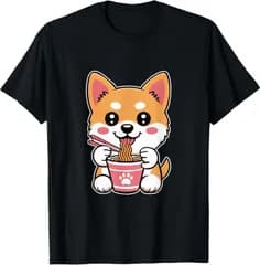 送料無料  100%コットン インスタントラーメン 柴犬 柴犬好き 愛犬家 心電図 犬の飼い主 柴犬の飼い主 犬好き 犬 熱転写3Dプリント メンズ　レディース おもしろい 半袖 パロディ　Tシャツ