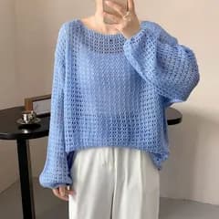 サマーニット レディース 透かし編み 即購入OK 夏 メッシュ ニットウェア 長袖 透かし彫り ショート丈 プルオーバー クロシェ かぎ編み トップス ボートネック 紫外線対策 冷房対策 qianyou01