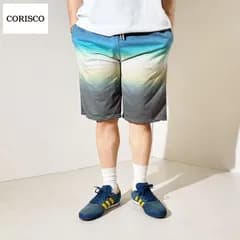 新品 CORISCO コリスコ 総柄 プリント ショートパンツ ミニ裏毛 スウェット ハーフパンツ 短パン  ショーツ スウェットパンツ メンズ ユニセックス ボーダー 段染め グラデーション 緑 グリーン  M L LL XL 17.段染め 621911