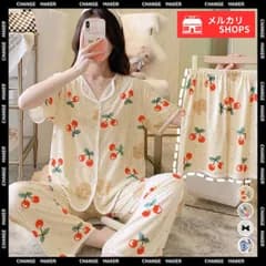 【送料無料】レディース 可愛い パジャマ 3点セット 半袖 ルームウェア 上下セット 涼しい ショートパンツ ロングパンツ 部屋着 セットアップ 入院 パジャマ 前開き ラウンジウェア 夏 寝巻き ガーリーテイスト 新品 未使用 CH80YUNHE-001