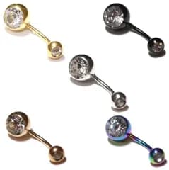 ボディピアス へそぴ へそピアス　ボディピ かわいい バナナバーベル レディース メンズ ステンレス ボディピアス へそピアス ダブルジュエル付 18g 16g 14g サージカルステンレス ゴールド ピンクゴールドレインボー ブラック シルバー