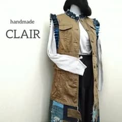 【CLAIR】 usedジャケット×リメイクデニム/ 3way ミリタリー風ロングジレ/ワンピース/ジャケット