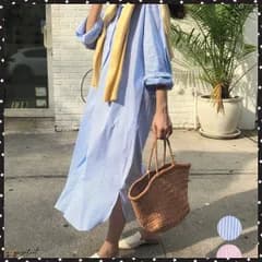 シャツワンピース大きめレディースゆったり ストライプシャツワンピ ロングワンピースミモレ丈 カジュアル ボリュームスリーブシャツカーディガンサイドスリット 韓国風 体型カバー通勤軽い 縦ラインシャツ春夏 着やせ柄ワンピ薄手