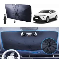 Persevere サンシェード ハリアー 80系専用 傘型 フロント 開き口設計 ロープ式中棒無し フロントガラス UVカット 収納ポーチ付き コンパクト トヨタ ハリアー 新型 Harrier  80系 MXUA8# AXUH8# 2020年6月-現行