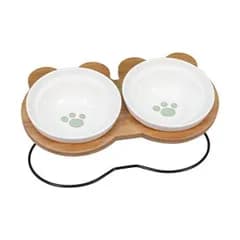 PetStyle えさ皿 猫 犬 食器 えさ 皿 餌入れ フードボウル ペット 猫用 犬用 ご飯皿 お皿 水飲み(ダブル/肉球柄（pa ダブル)
