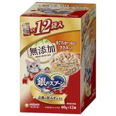 【新品・7営業日以内発送】ユニ・チャーム 4520699692998 銀のスプーンパウチ 無添加まぐろ・かつおにささみ入り 60g×12袋【沖縄離島販売不可】