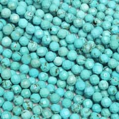 マグネサイトターコイズ 面カット 丸玉 3mm［プレミアムカット］【1連販売】 / 7-17 MT3MC