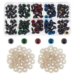 【特価商品】SUPERFINDINGS 5色 差し目 100個入り さし目 ぬいぐるみ目 8mm 動物 カラフルなプラスチック製 安全目 テディベア目 クマのため カラフル 丸いクラフト 人形の目 ワッシャー付き 犬 人形制作キット
