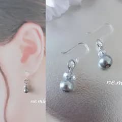 ハンドメイドアクセサリー ブルー 多面ガラスカットビーズ マットパール 樹脂フックピアス⭐︎059