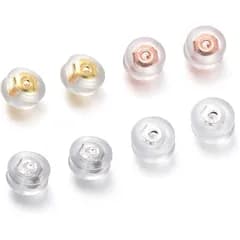 ArashiFan ピアスキャッチ シルバー925 ゴールド K18金メッキ プラチナ 白金 ピンクゴールド シリコン 落ちない ピアスキャッチャー つまみやすい筒型4ペア(8個) 1