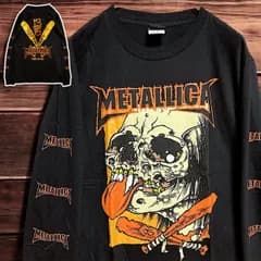 ⭐︎ メタリカ METALLICA 黒 バンド 長袖 Tシャツ tee ロン T ティーシャツ 7分丈 ロック ツアー ライブ 両面 袖 プリント 古着 ビンテージ vintage メタル ライブ ツアー スカル 髑髏 バッド  p10/