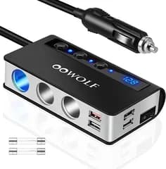 OOWOLF シガーソケット 3連 4ポート付き USB充電器 最大180W スマートIC Quick Charge 3.0 搭載 12-24V車対応 取り替えヒューズ2個付属(3連シガーソケット 100cm)