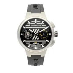 【中古】ルイ ヴィトン 中古 タンブール カーブ GMT フライング トゥールビヨン Q1BB3Y チタン ラバー ベルト バックスケルトン ブラック文字盤 LOUIS VUITTON メンズ 腕時計