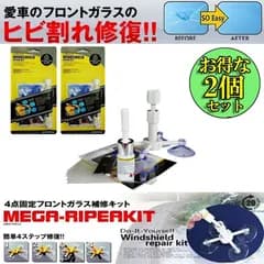 フロントガラス リペアキット 2点セット 傷 ひび割れ補修 飛び石 傷 修理 穴埋め 固定補修 小さな損傷飛び石 修復  日本語取説付き