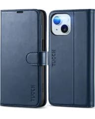【数量限定】6.1インチ 15 5G 15 iPhone (2023年発売 あいふぉん15ケース 財布型 アイフォン15 [RFIDブロッキング] 対応) マグネット TPU素材 高級PU合皮 衝撃吸収 全面保護 横置きスタンド カード収納 ダークブルー 手帳