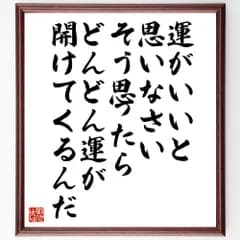 名言「運がいいと思いなさい、そう思ったらどんどん運が開けてくるんだ」手書き書道色紙額／受注後の毛筆直筆（V2123）
