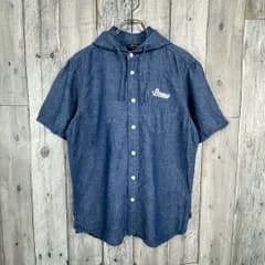 STUSSY stussy ステューシー フード付き シャンブレー 半袖 シャツ パーカー L